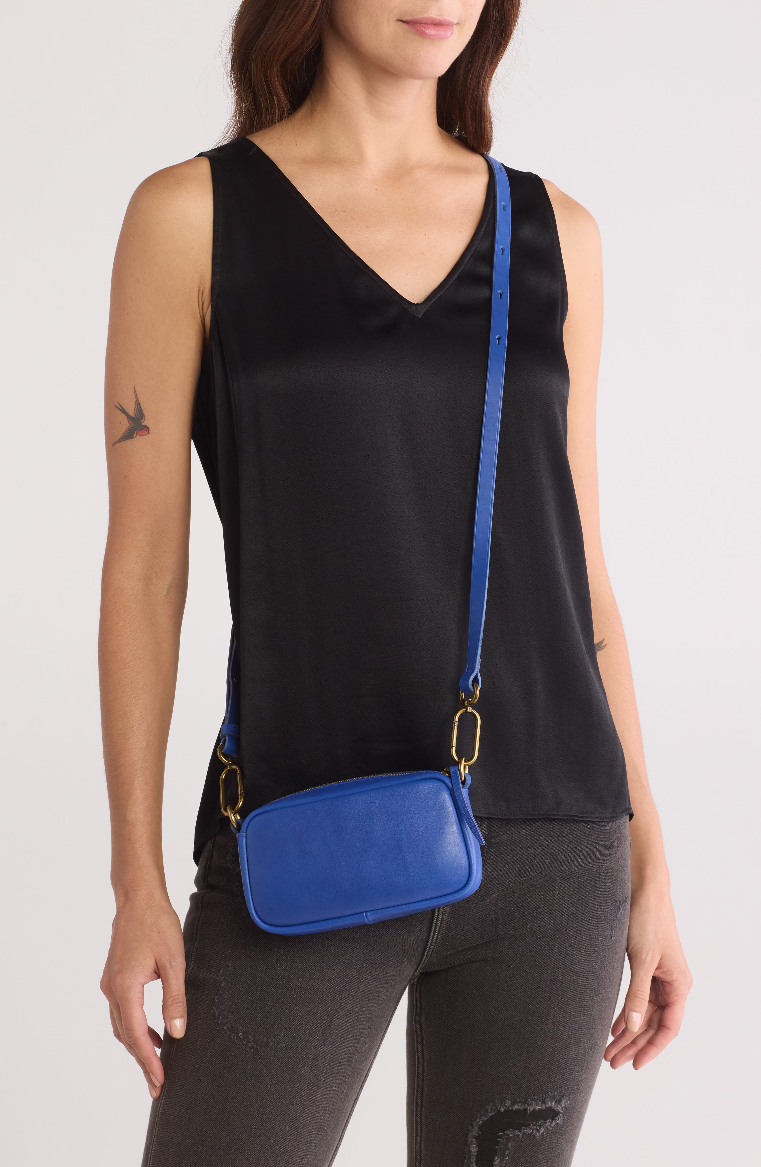 Madewell Mini The Leather Carabiner Crossbody Bag, Alternate, color, Bluestone