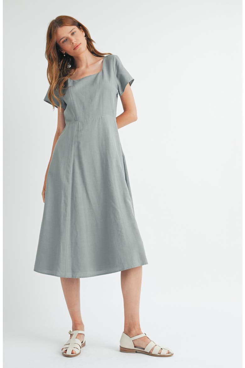 Flare Square Neck Midi Dress, Alternate, color, MINT