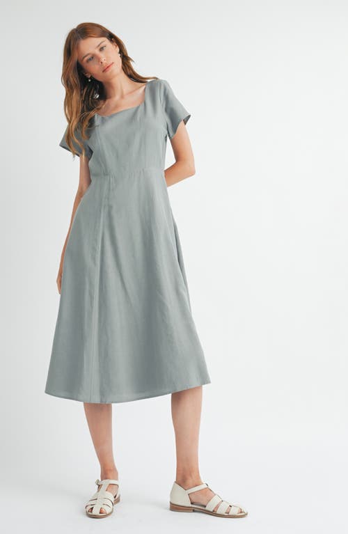 Wishlist Flare Square Neck Midi Dress In Gray