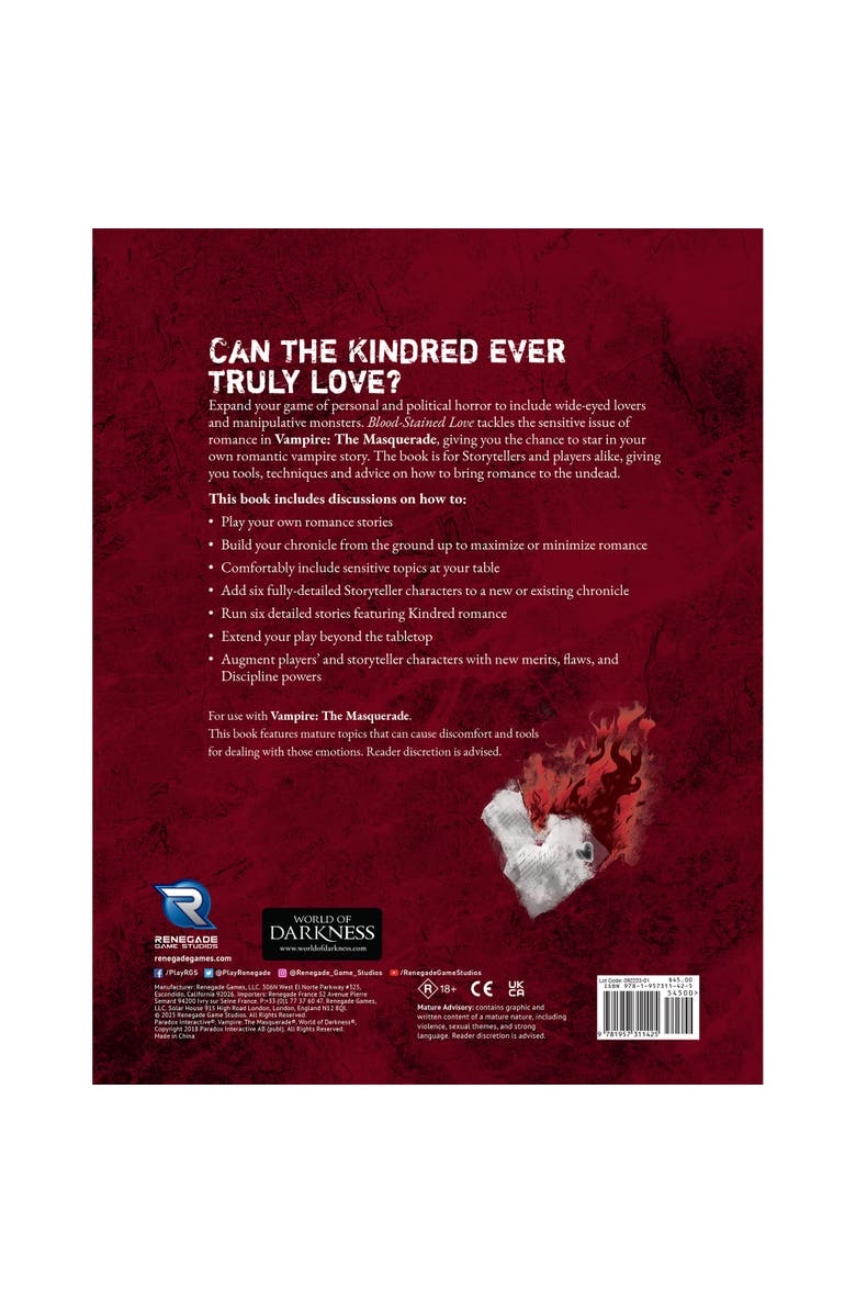 Renegade Game Studios The Masquerade 5Th Edition Rpg Bloodstained Love Sourcebook, Alternate, color,
