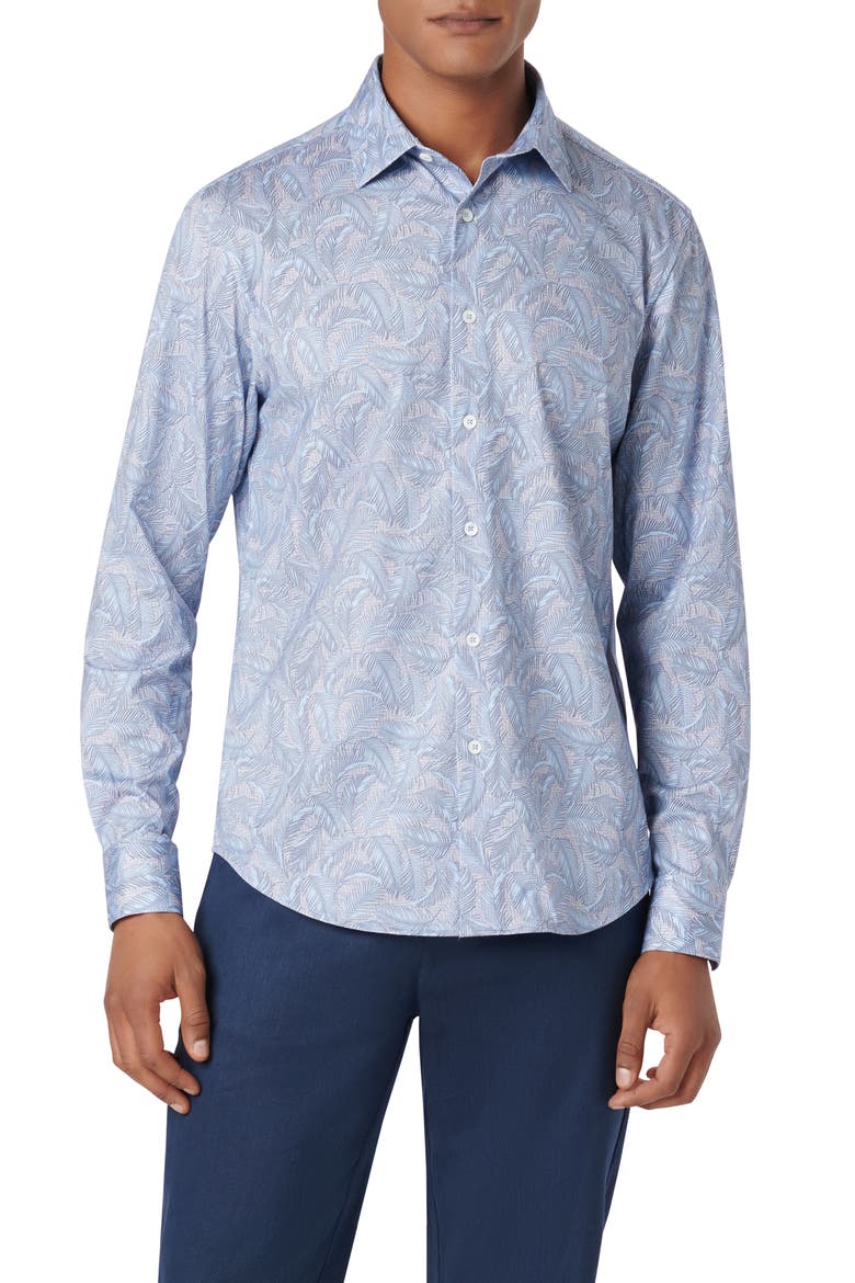 James OoohCotton® Feather Print Button-Up Shirt, Main, color, AIR BLUE