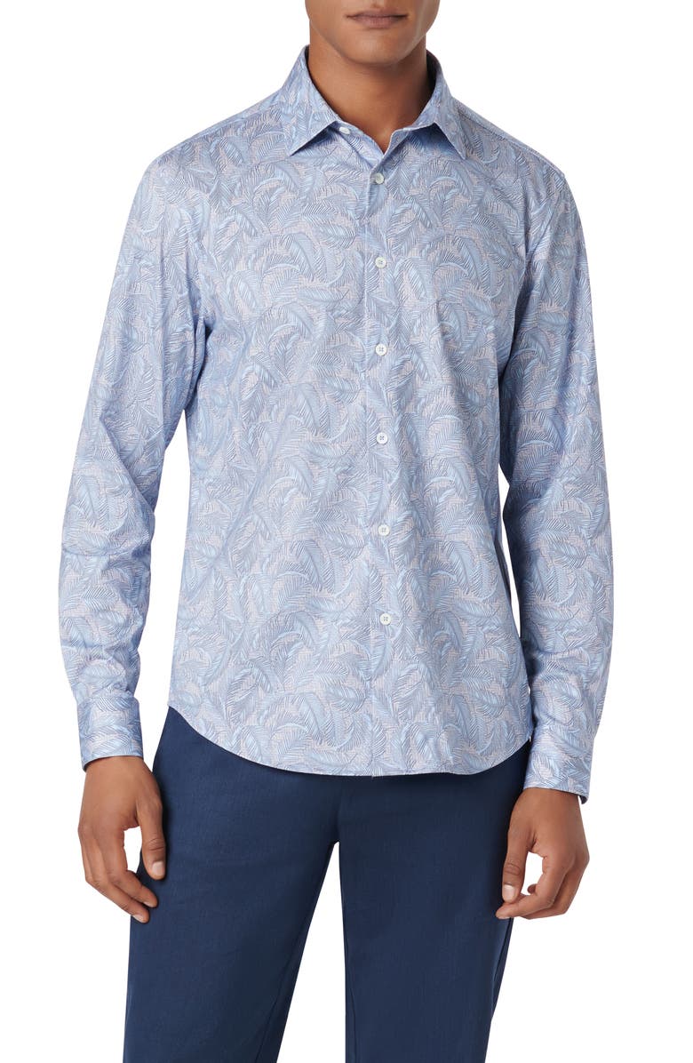 Bugatchi James OoohCotton<sup>®</sup> Feather Print Button-Up Shirt, Main, color, 
