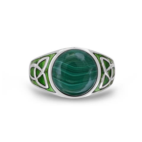 Malachite Sterling Silver Men Signet Ring With Enamel