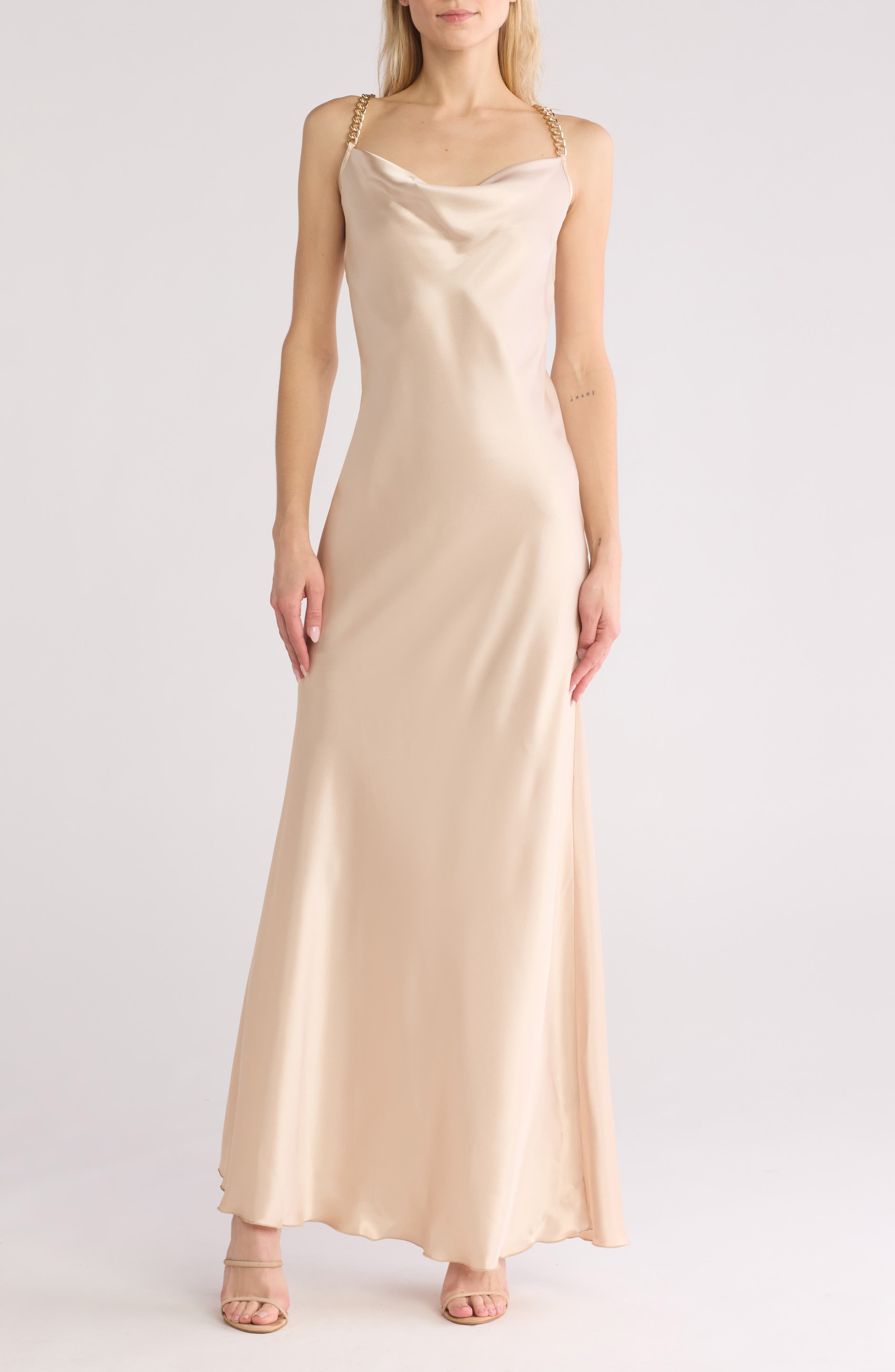 bebe X Ciara Chain Strap Satin Dress