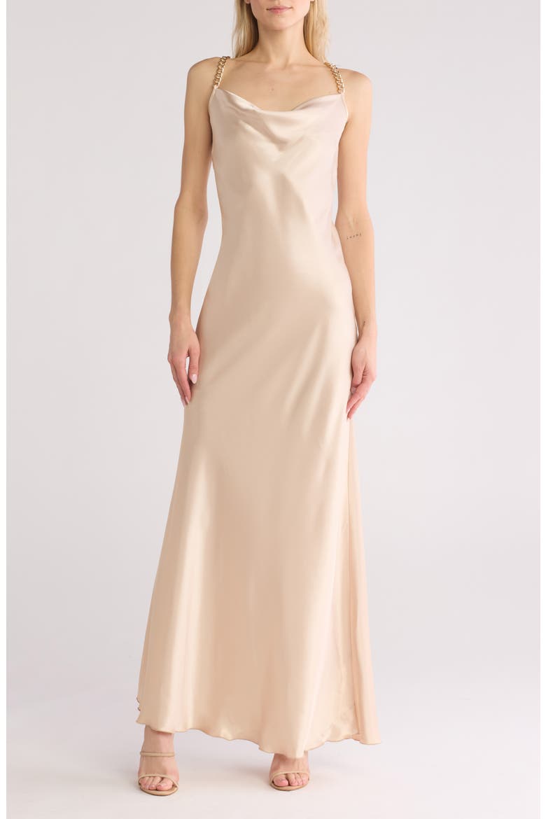 Chain Strap Satin Dress, Main, color, CHAMPAGNE