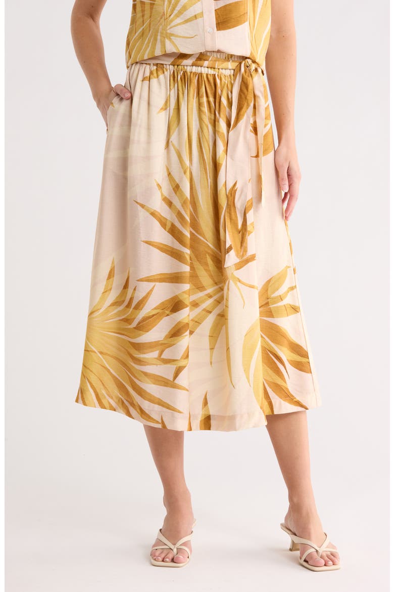 Palm Print Pull-On Midi Skirt, Main, color, LILAC/ GOLD PALM