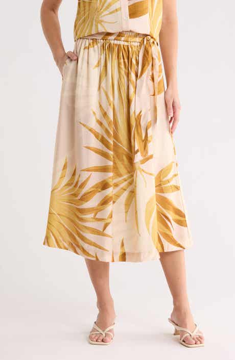 Joie Palm Print Pull-On Midi Skirt