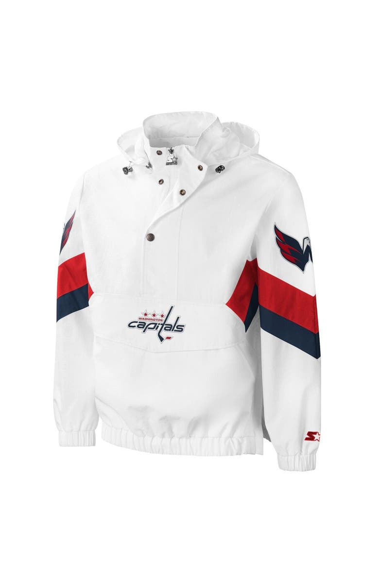 STARTER Men's Starter White Washington Capitals Enforcer Half-Zip Windbreaker Hoodie, Alternate, color, 
