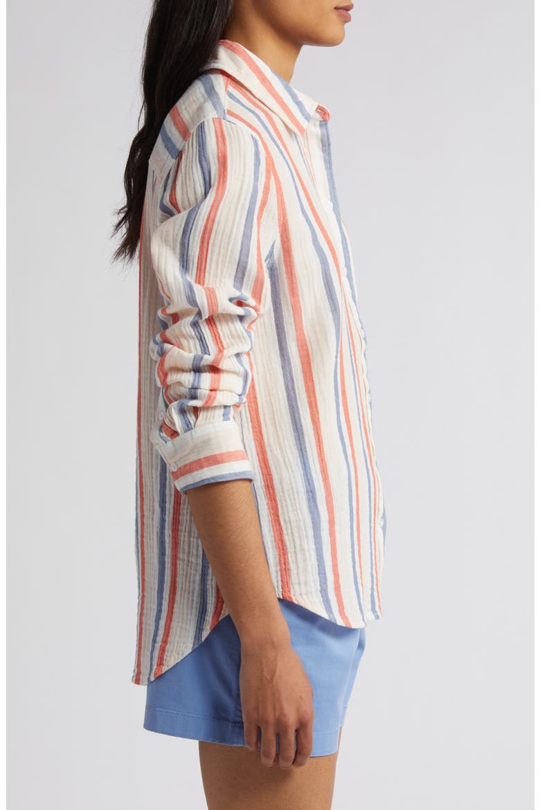 Casual Gauze Button-Up Shirt, Alternate, color, PINK BEACH- RED NAPA STRIPE