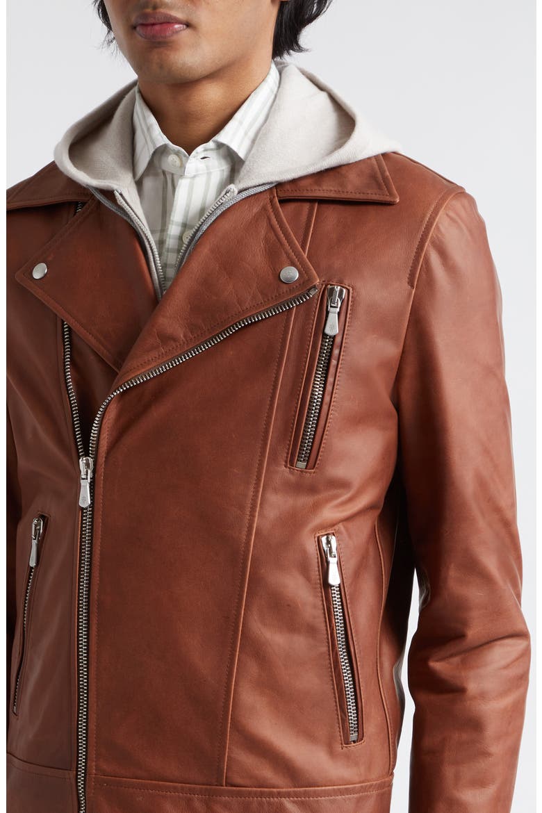 Leather Biker Jacket, Alternate, color, BROWN