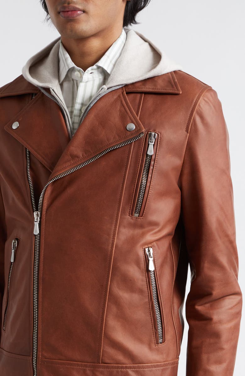 Eleventy Leather Biker Jacket, Alternate, color, Brown