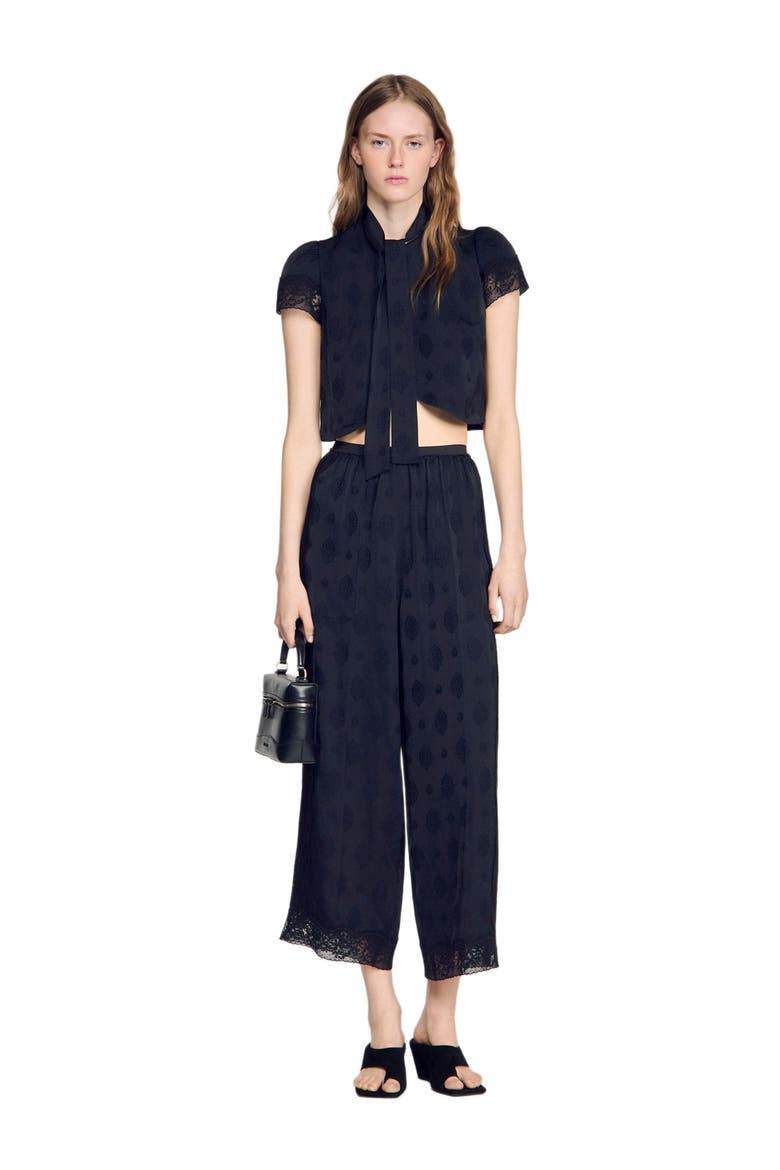 Fluid Paisley jacquard trousers, Alternate, color, Black
