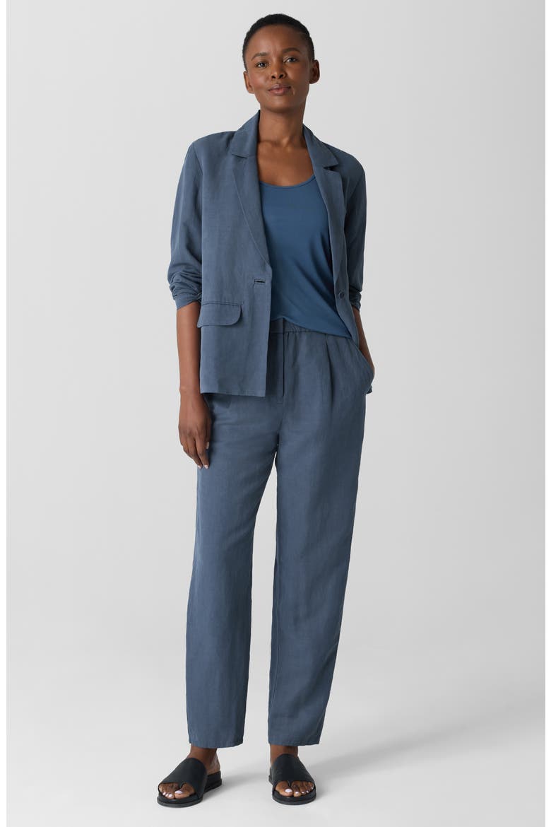 Pleated Organic Linen & Silk Ankle Pants, Alternate, color, ECLIPSE