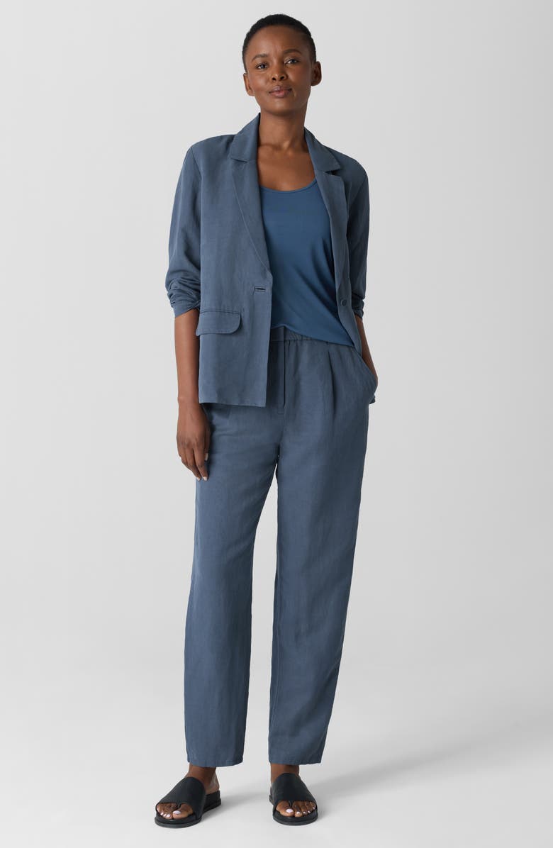 Eileen Fisher Pleated Organic Linen & Silk Ankle Pants, Alternate, color, Eclipse
