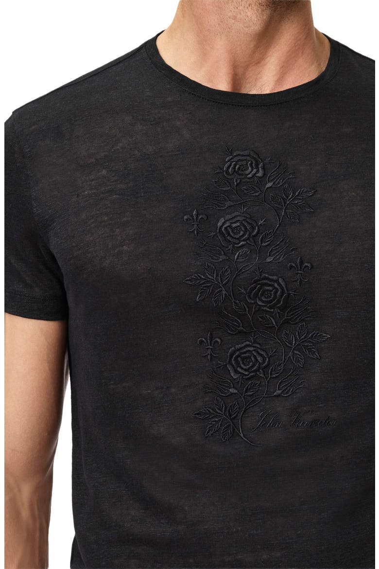 Rose Vine Embroidered Linen T-Shirt, Alternate, color, BLACK