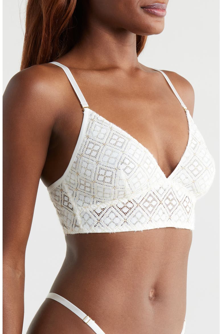 Metallic Geometric Lace Longline Bralette, Alternate, color, SHELL WHITE