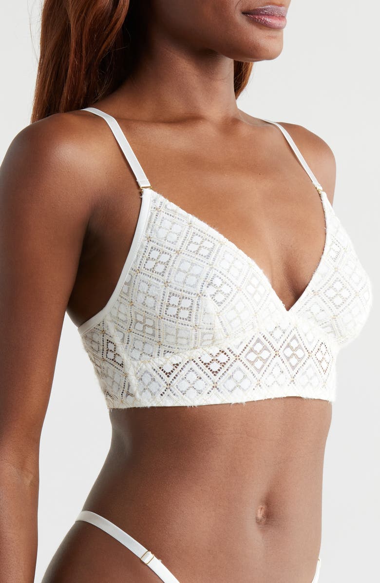 KILO BRAVA Metallic Geometric Lace Longline Bralette, Alternate, color, Shell White