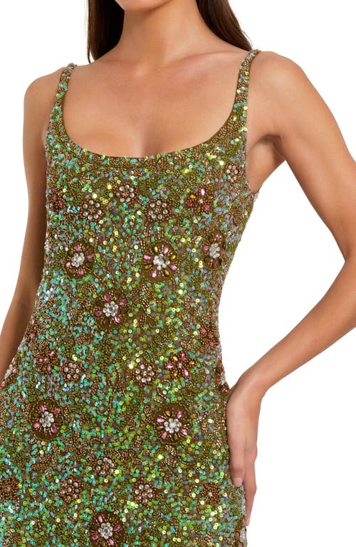Mac Duggal Beaded Mesh Sleeveless Scoop Neck Ankle Dress In Green