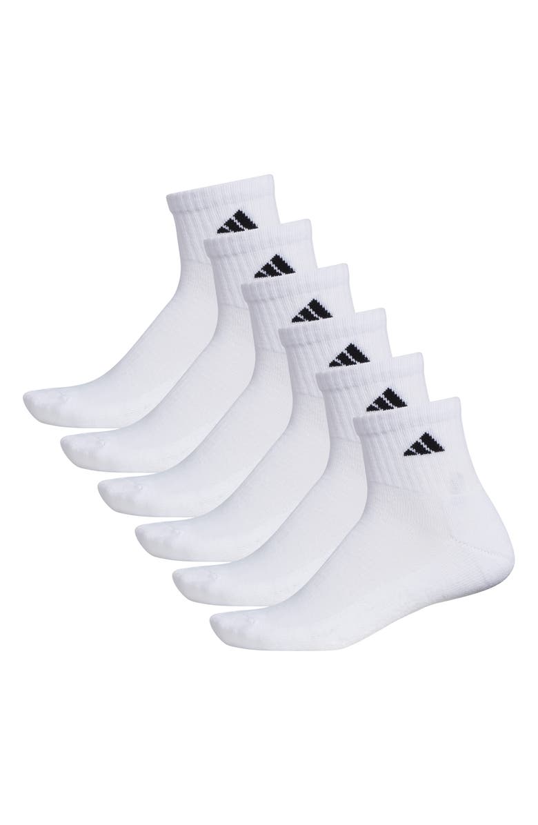 adidas 6-Pack Athletic Cushioned Quarter Socks, Alternate, color, White/ Black