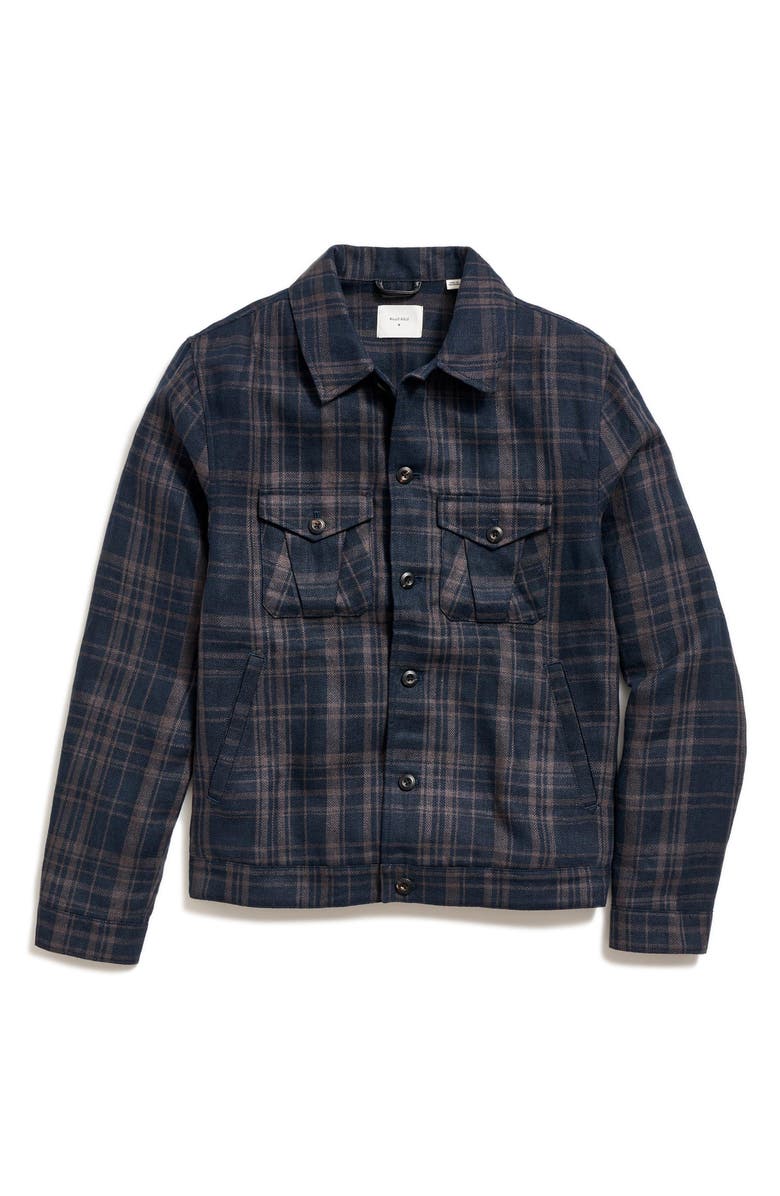 Billy Reid Plaid Linen Trucker Jacket, Main, color, Carbon Blue Multi