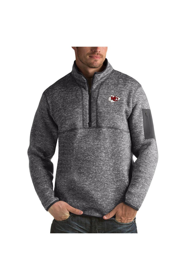 Men's Antigua Charcoal Kansas City Chiefs Fortune Big & Tall Quarter-Zip Pullover Jacket, Main, color, Charcoal