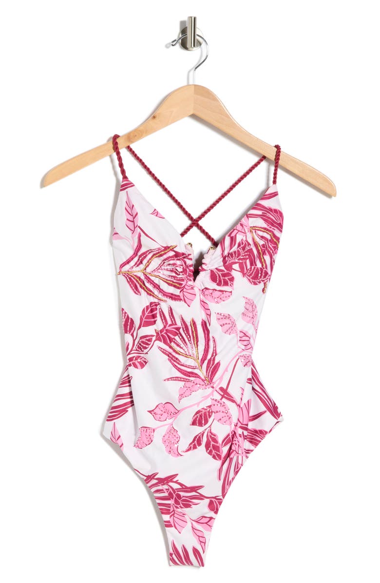 Cosita Linda V-Neck One-Piece Swimsuit, Main, color, Magenta