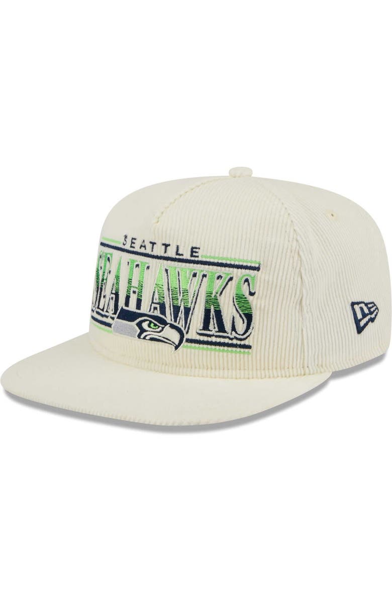 New Era Men's New Era Cream Seattle Seahawks Throwback Corduroy Golfer Snapback Hat, Alternate, color,