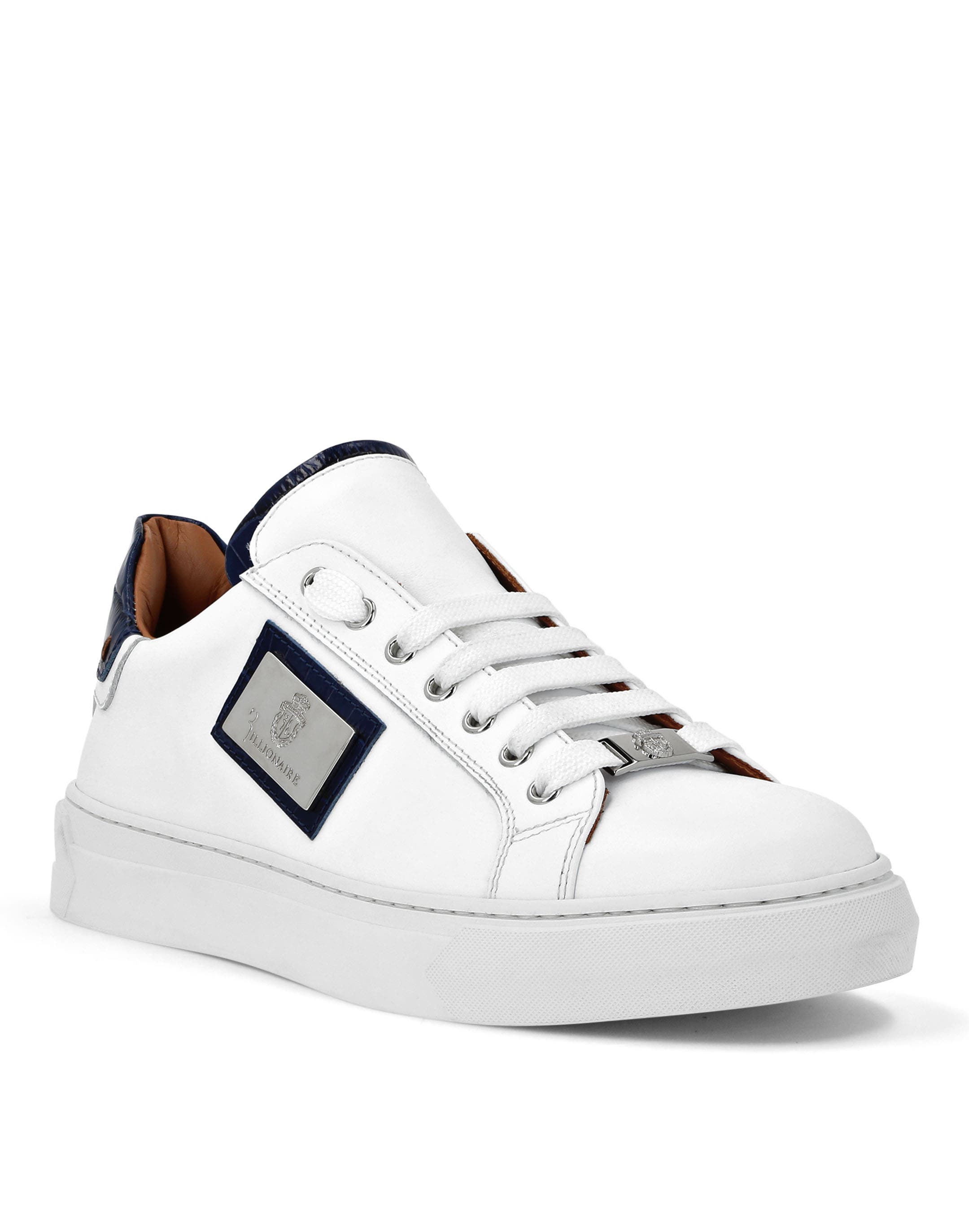 Croco Printed Nappa Leather Lo-Top Sneakers Men, Main, color, white+petrol