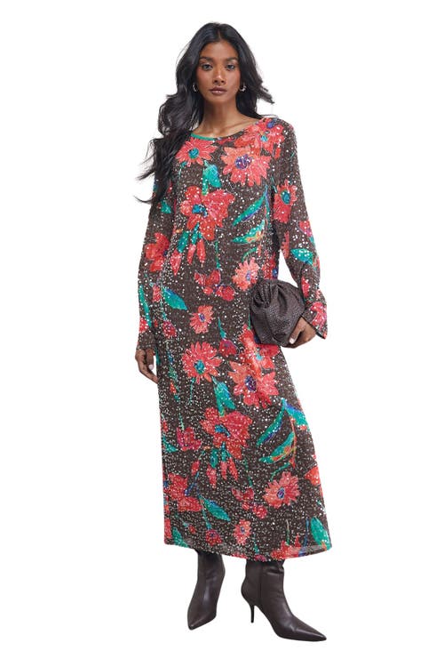 Warehouse Sequin Column Midi Dress In Multi