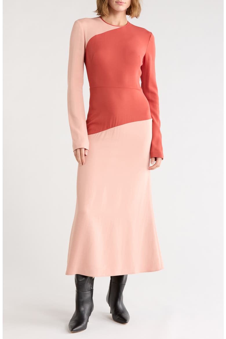 Colorblock Long Sleeve Midi Dress, Main, color, BLUSH/ SIENNA