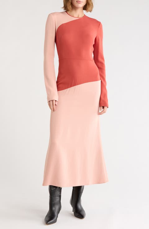 Colorblock Long Sleeve Midi Dress