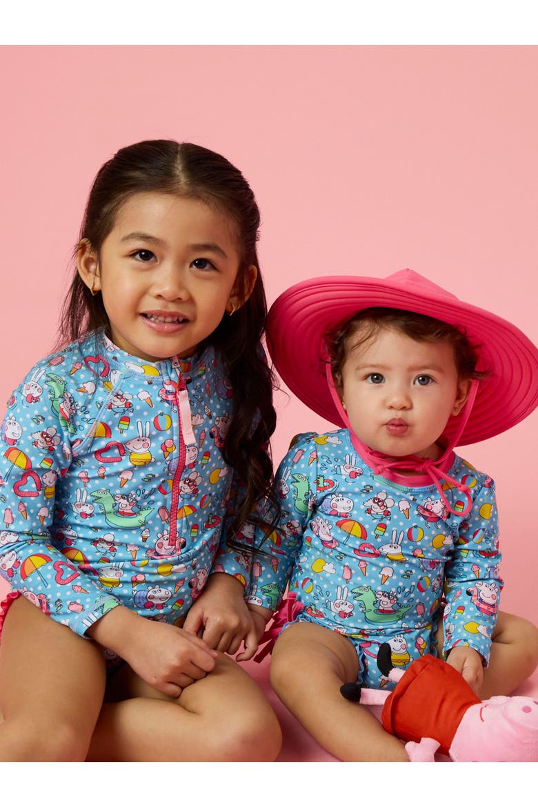 Peppa Pig & Friends Long Sleeve Zipper Rash Guard One Piece Swimsuit, Alternate, color, Pool Polka Peppa Pig & Friends