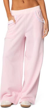 EDIKTED Ashtin Ruffle Trim Wide Leg Sweatpants