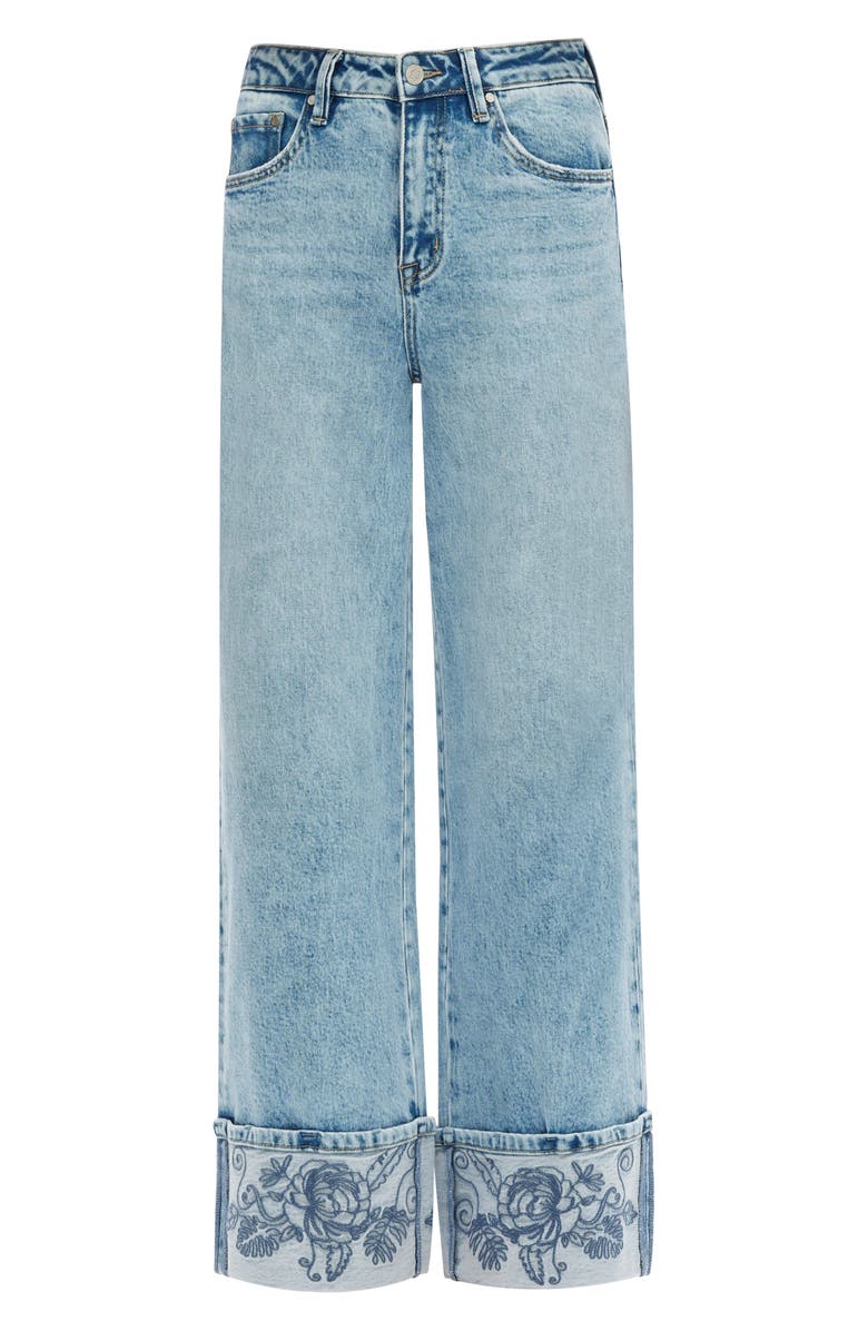 Bayeas Flora Embroidered High Waist Cuffed Wide Leg Jeans, Alternate, color, 