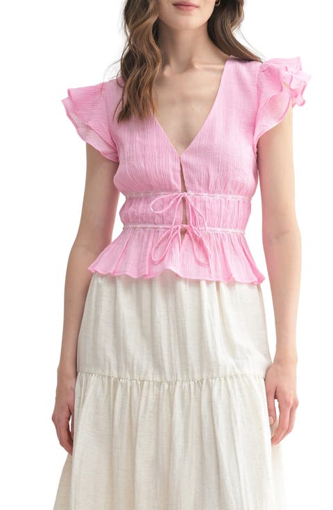 Plissé Flutter Sleeve Peplum Top