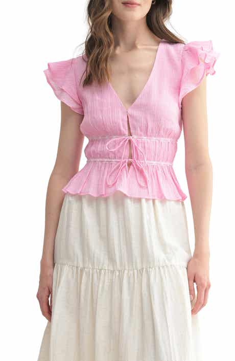 All in Favor Plissé Flutter Sleeve Peplum Top