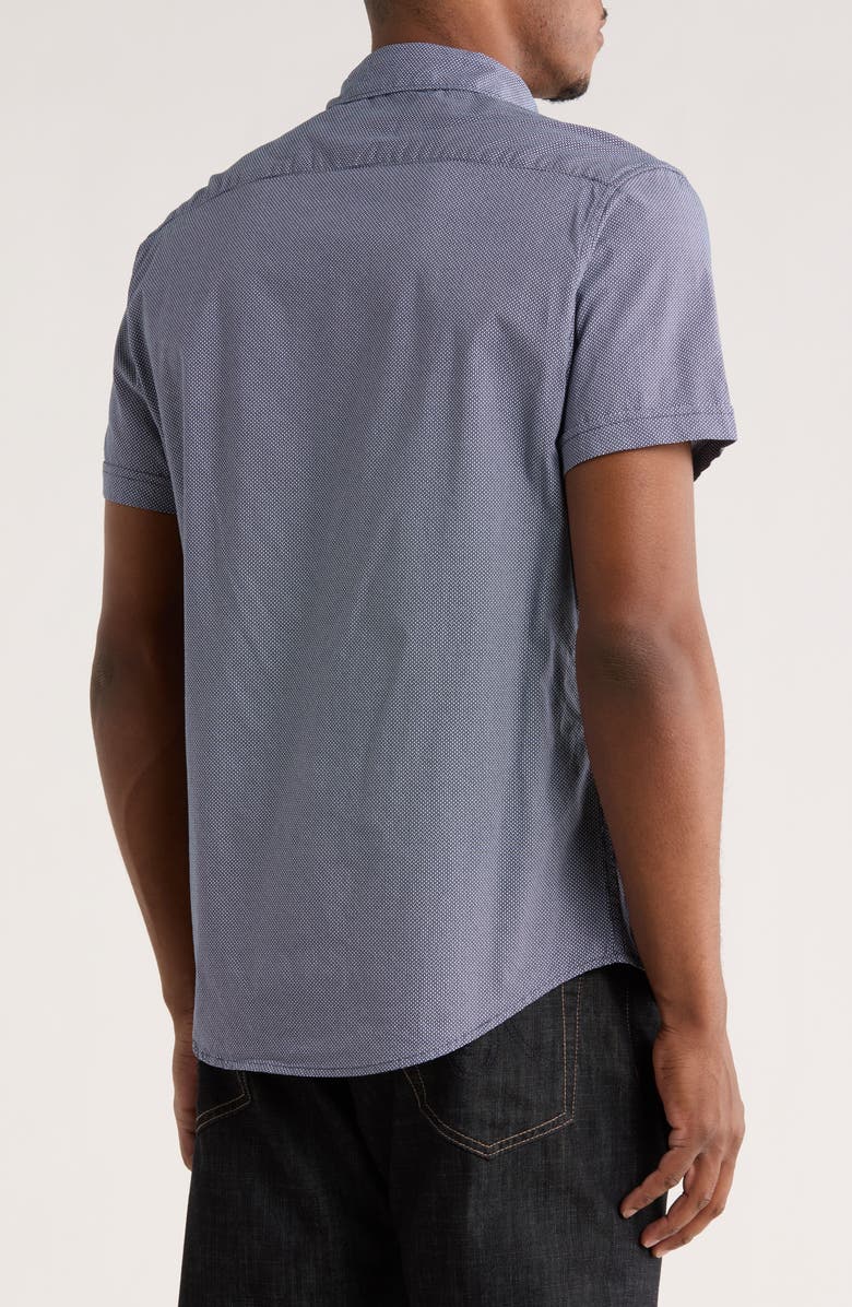 DENIM AND FLOWER Geometric Print Short Sleeve Button-Down Shirt, Alternate, color, Navy