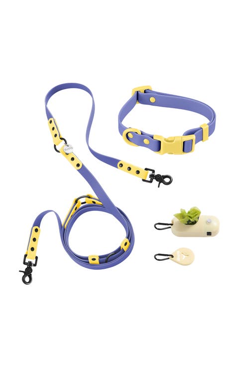 Luna 8FT Adjustable 6-in-1 Waterproof Hands-Free Leash and Collar with LED Flashlight, Bag Dispenser, and Poop Bag Holder