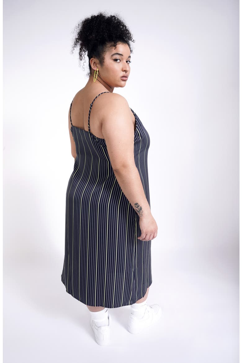 Square Neck Satin Slipdress (Nordstrom Exclusive), Alternate, color, NAVY PINSTRIPE
