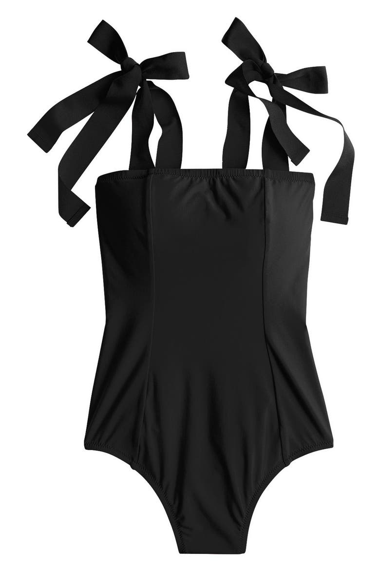 Grosgrain Tie Shoulder One-Piece Swimsuit, Alternate, color, BLACK