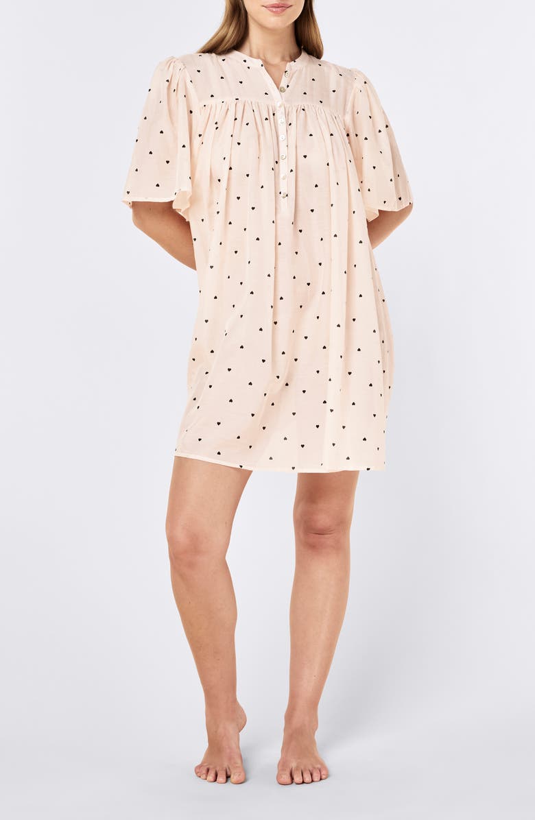 Papinelle Hearts Gathered Cotton Nightgown, Alternate, color, Rosewater