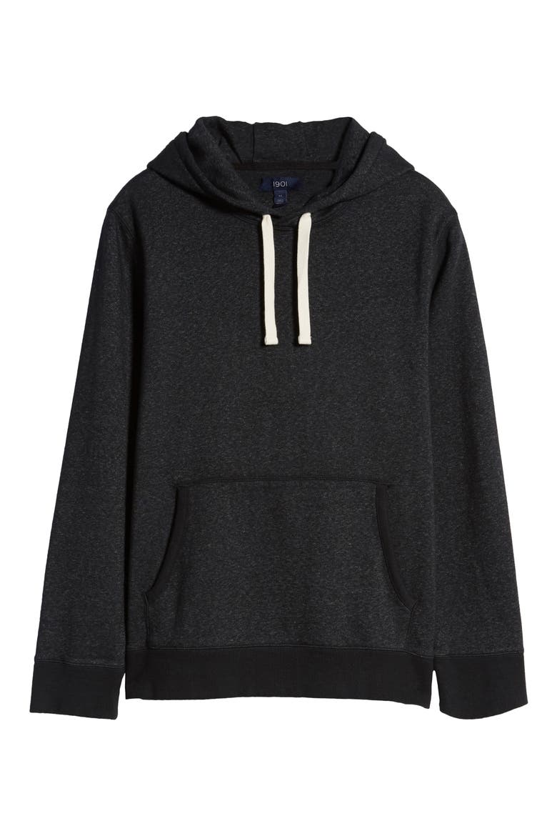 Marled Cotton Blend Pullover Hoodie, Alternate, color, BLACK CAVIAR HEATHER