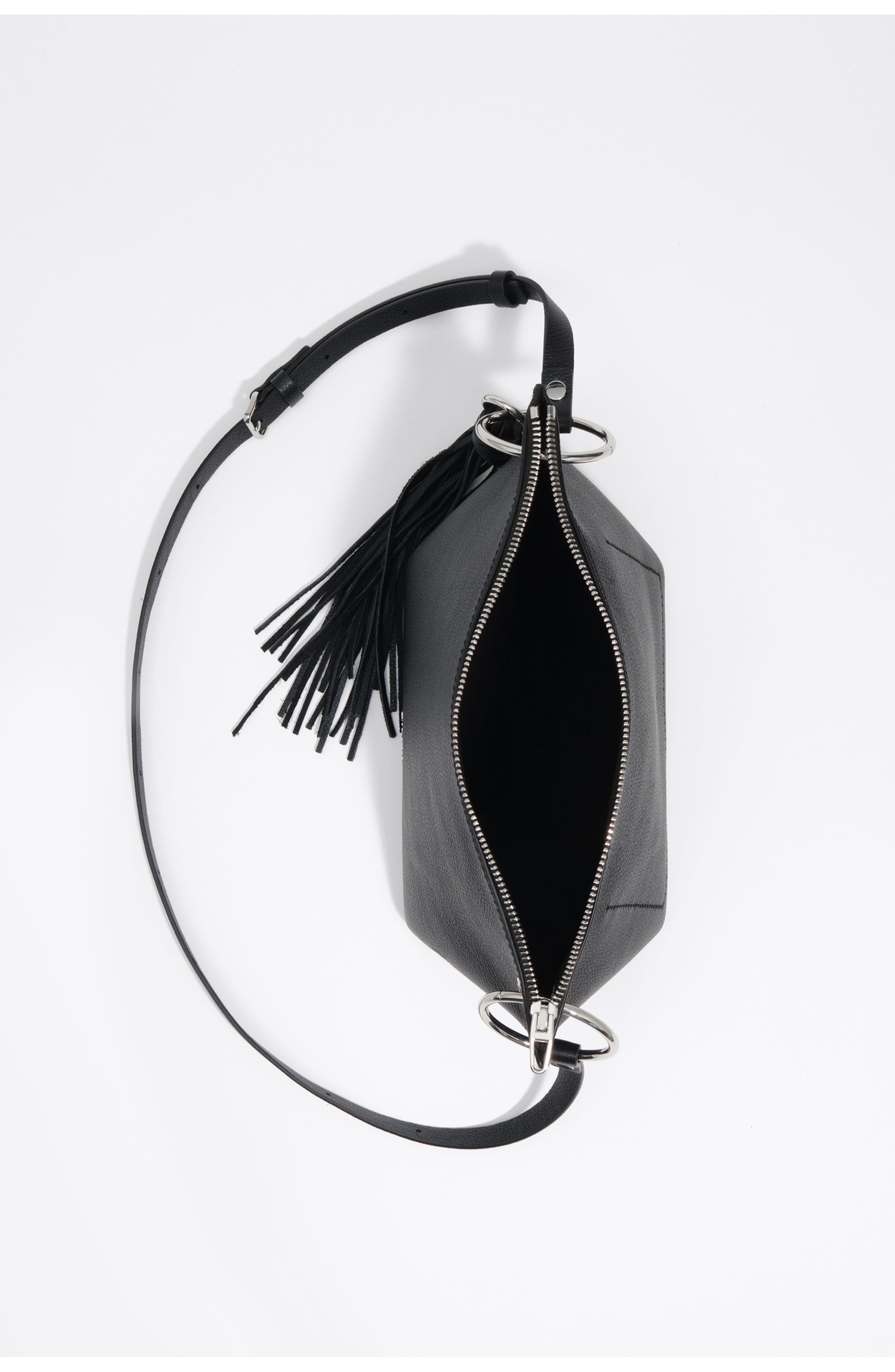 Medium Leather Trapecio Bag, Alternate, color, BLACK
