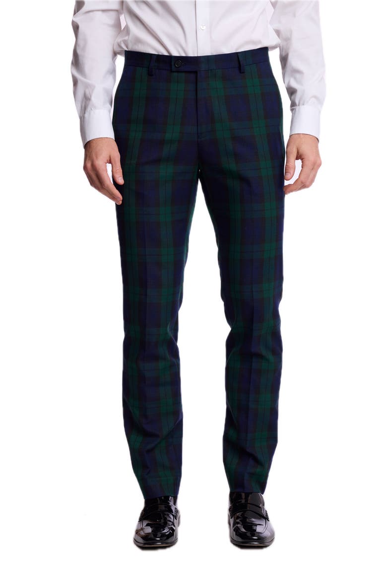 Sloane Mid Rise Slim Fit Tuxedo Pants, Main, color, BLACK WATCH TARTAN