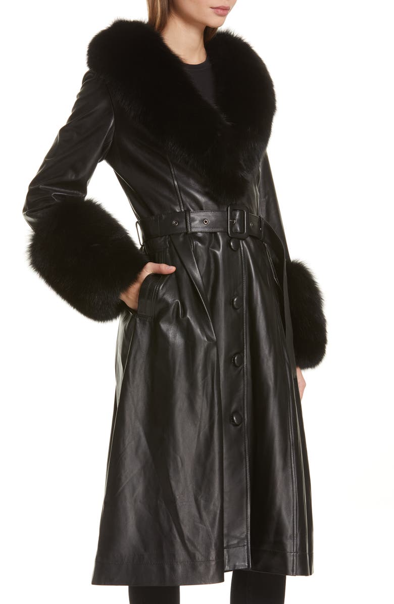 Saks Potts Foxy Leather Coat with Genuine Fox Fur Trim, Alternate, color, 