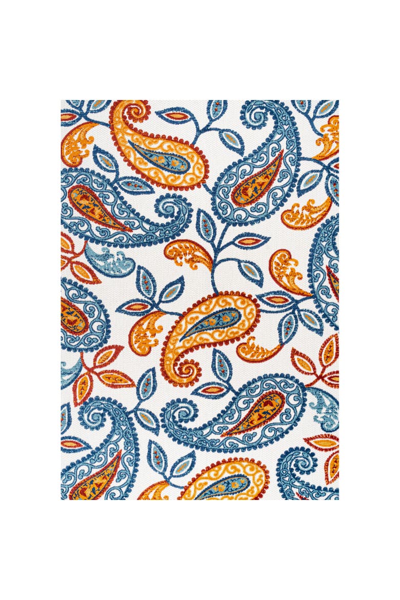 Julien Paisley High-Low Light Indoor/Outdoor Area Rug, Main, color, Orange/Blue