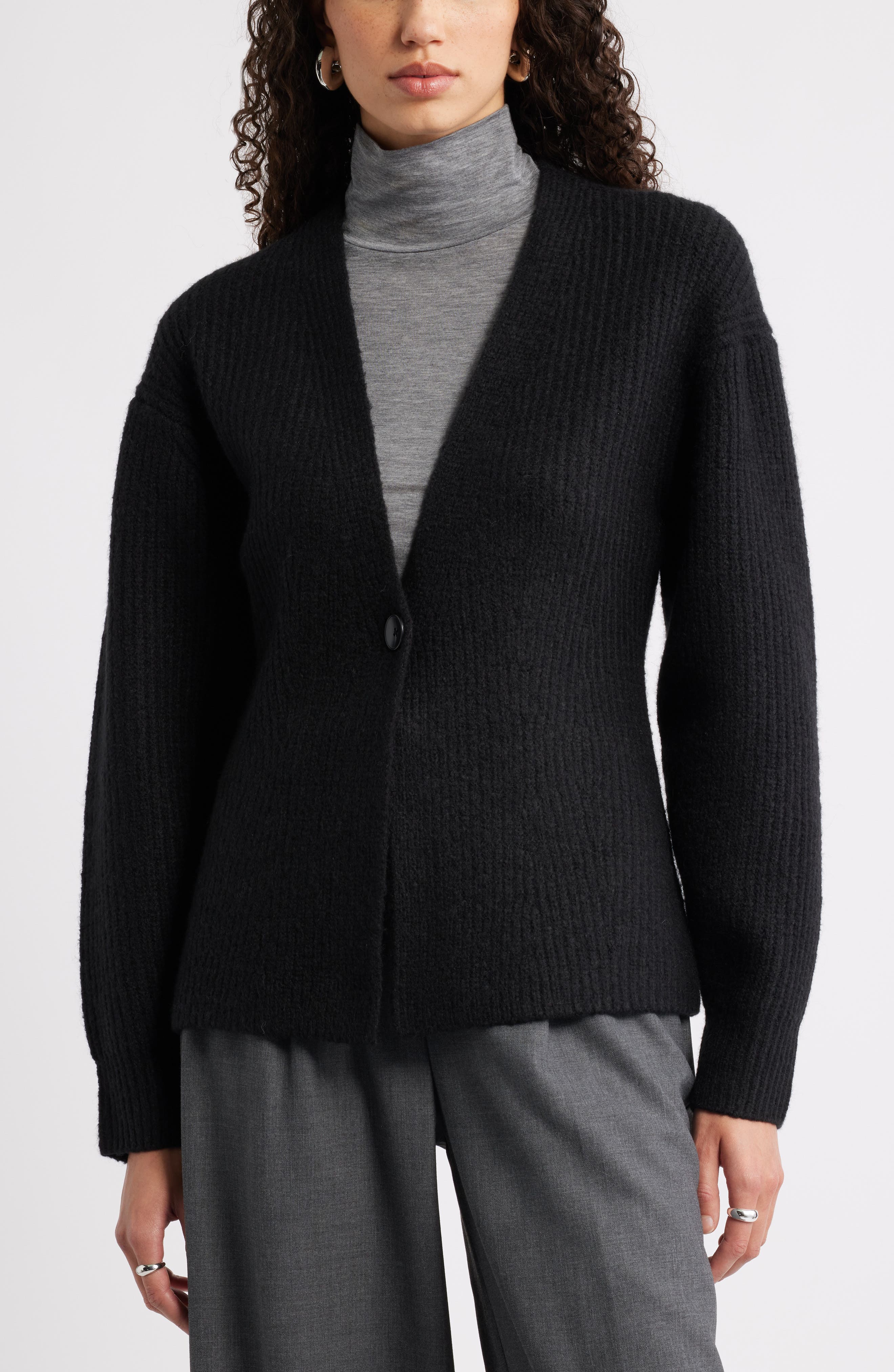 Nordstrom One-Button V-Neck Rib Cardigan