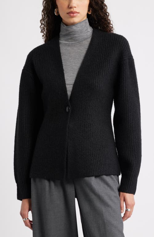Nordstrom One-button V-neck Rib Cardigan In Black