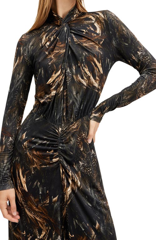 Allsaints Womens Kateri Hazel B Tia Graphic-print Long-sleeve Stretch-mesh Midi Dress In Charm Black