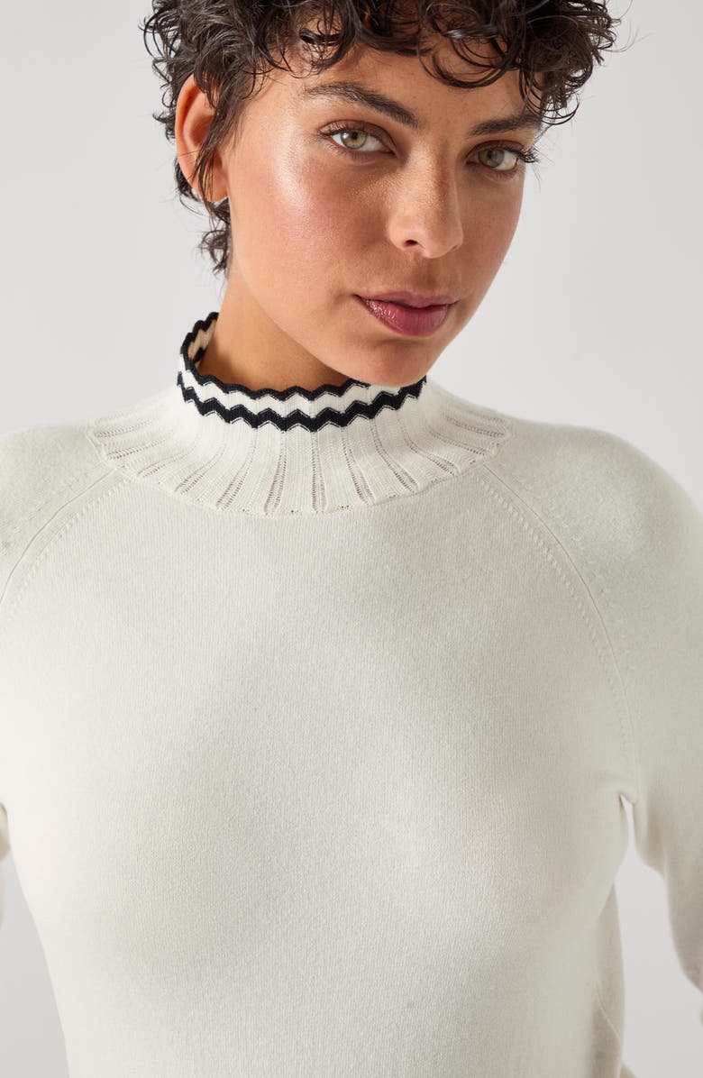 LK Bennett Ethel Contrast Detail Cotton Blend Sweater, Alternate, color, Ivory